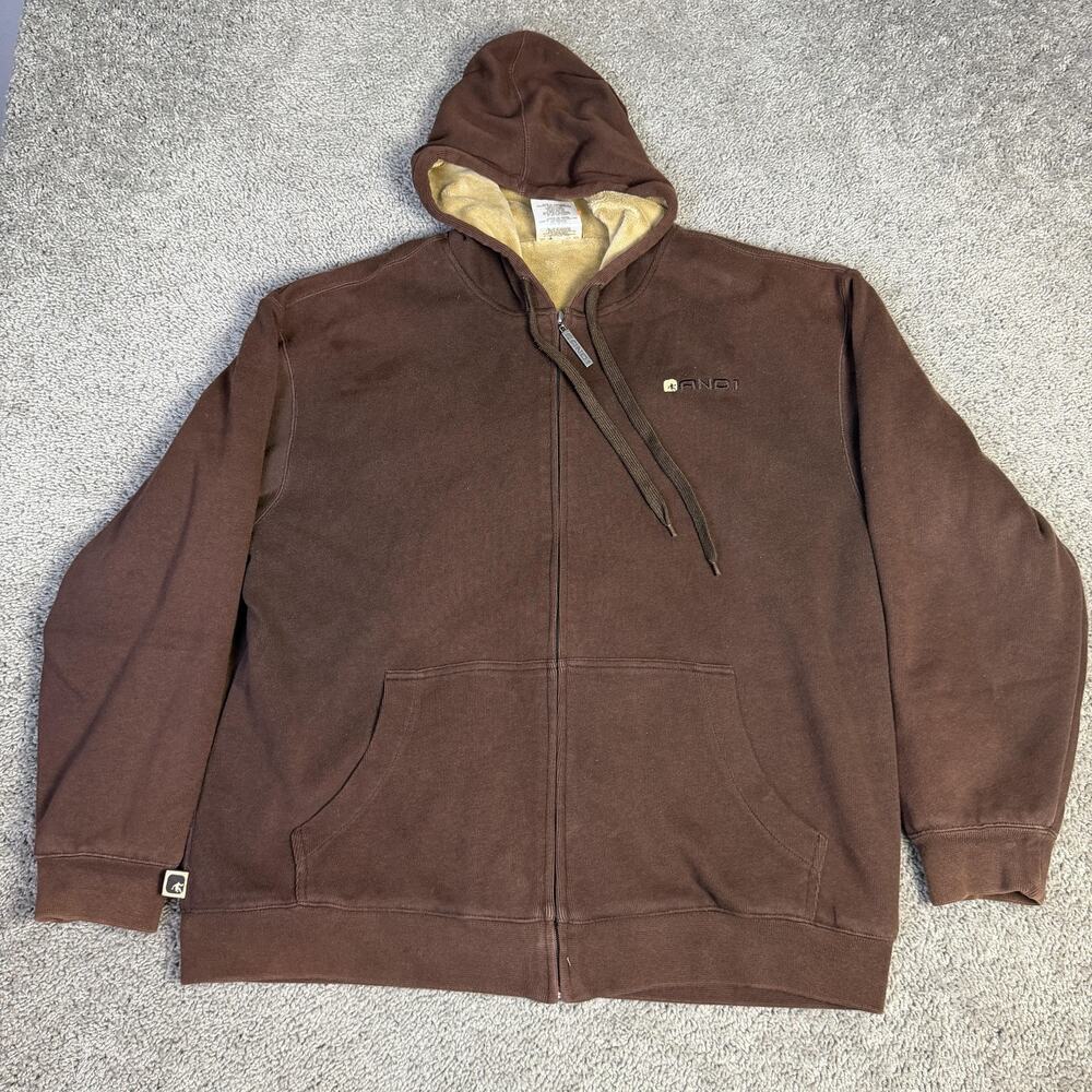 AND1 Hoodie Mens XL Brown Full Zip Lined Fleece Hooded Pockets Logo Winter